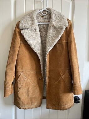 Lakeland Suede Shearling Coat in Camel with Cream Lining